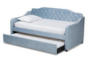Savita Light Blue Velvet Fabric Button Tufted Twin Size Daybed w/Trundle Baxton