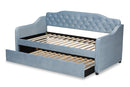Savita Light Blue Velvet Fabric Button Tufted Twin Size Daybed w/Trundle Baxton