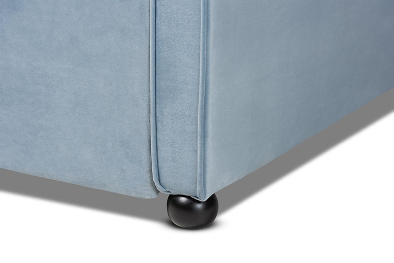 Savita Traditional and Transitional Light Blue Velvet Fabric Upholstered and Button Tufted Twin Size Daybed w/Trundle