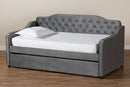 Savita Gray Velvet Fabric Button Tufted Twin Size Daybed w/Trundle Baxton