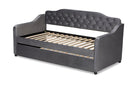 Savita Gray Velvet Fabric Button Tufted Twin Size Daybed w/Trundle Baxton