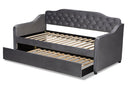 Savita Gray Velvet Fabric Button Tufted Twin Size Daybed w/Trundle Baxton