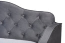 Savita Gray Velvet Fabric Button Tufted Twin Size Daybed w/Trundle Baxton