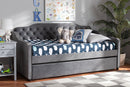 Savita Gray Velvet Fabric Button Tufted Twin Size Daybed w/Trundle Baxton