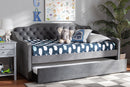 Savita Gray Velvet Fabric Button Tufted Twin Size Daybed w/Trundle Baxton