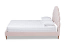 Hansel Light Pink Velvet Walnut Brown Queen Size Seashell Shaped Platform Bed Baxton