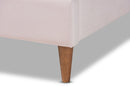 Hansel Light Pink Velvet Walnut Brown Queen Size Seashell Shaped Platform Bed Baxton