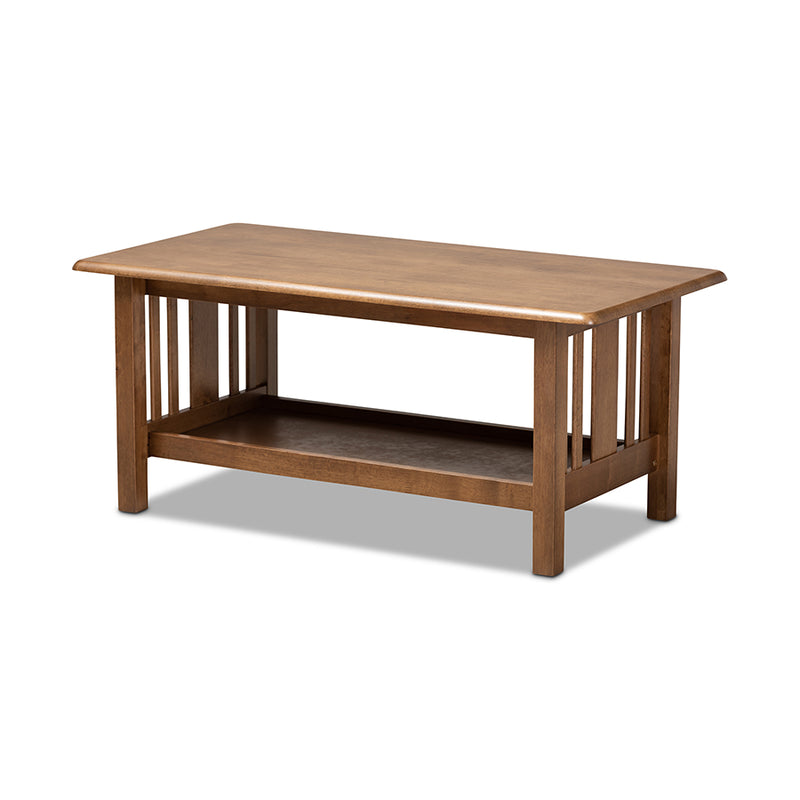 Alice Traditional Transitional Mission Style Walnut Brown Finished Rectangular Wood Coffee Table