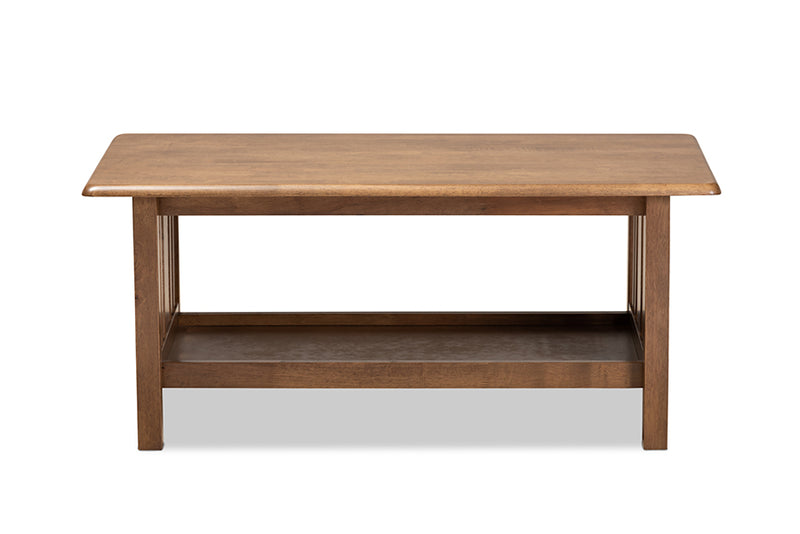 Alice Traditional Transitional Mission Style Walnut Brown Finished Rectangular Wood Coffee Table