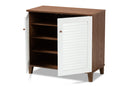 Theo White and Walnut Finished 4-Shelf Wood Shoe Storage Cabinet Baxton