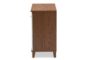 Theo White and Walnut Finished 4-Shelf Wood Shoe Storage Cabinet Baxton