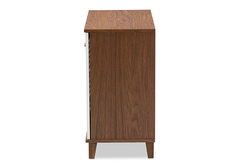 Theo Modern and Contemporary White and Walnut Finished 4-Shelf Wood Shoe Storage Cabinet