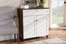 Theo White and Walnut Finished 4-Shelf Wood Shoe Storage Cabinet w/Drawer Baxton