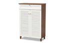 Theo White and Walnut Finished 5-Shelf Wood Shoe Storage Cabinet w/Drawer Baxton