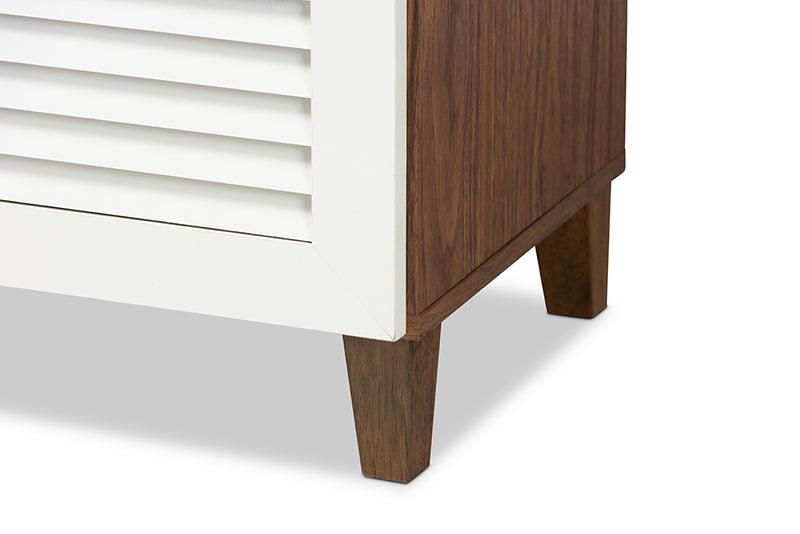 Theo Modern and Contemporary White and Walnut Finished 5-Shelf Wood Shoe Storage Cabinet w/Drawer