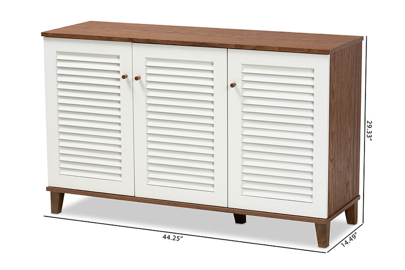 Theo Modern and Contemporary Walnut/White Finished 8-Shelf Wood Shoe Storage Cabinet