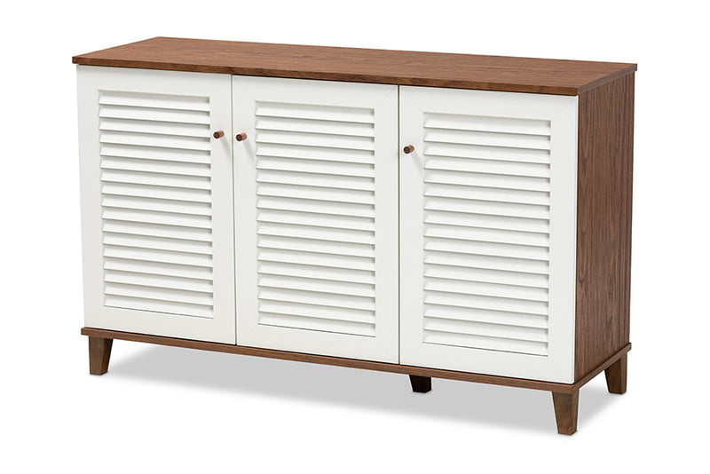 Theo Modern and Contemporary Walnut/White Finished 8-Shelf Wood Shoe Storage Cabinet