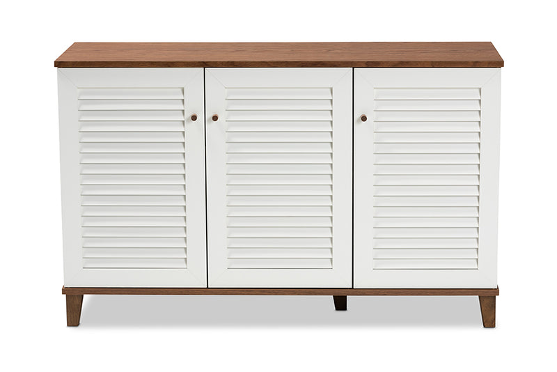 Theo Modern and Contemporary Walnut/White Finished 8-Shelf Wood Shoe Storage Cabinet