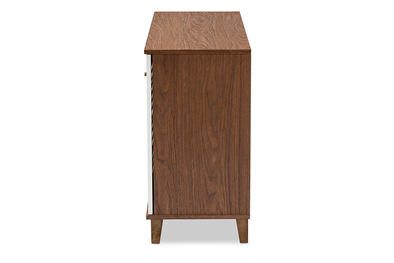 Theo Modern and Contemporary Walnut/White Finished 8-Shelf Wood Shoe Storage Cabinet