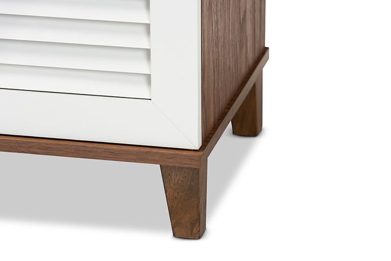 Theo Modern and Contemporary Walnut/White Finished 8-Shelf Wood Shoe Storage Cabinet