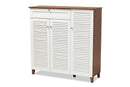 Theo Walnut/White Finished 11-Shelf Wood Shoe Storage Cabinet w/Drawer Baxton