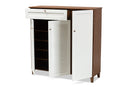 Theo Walnut/White Finished 11-Shelf Wood Shoe Storage Cabinet w/Drawer Baxton