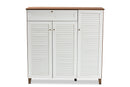 Theo Walnut/White Finished 11-Shelf Wood Shoe Storage Cabinet w/Drawer Baxton