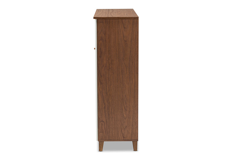 Theo Modern and Contemporary Walnut/White Finished 11-Shelf Wood Shoe Storage Cabinet w/Drawer