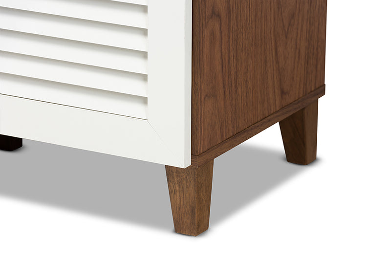 Theo Modern and Contemporary Walnut/White Finished 11-Shelf Wood Shoe Storage Cabinet w/Drawer