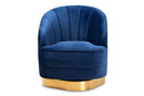 Mazarine Royal Blue Velvet Fabric Brushed Gold Finished Swivel Accent Chair Baxton