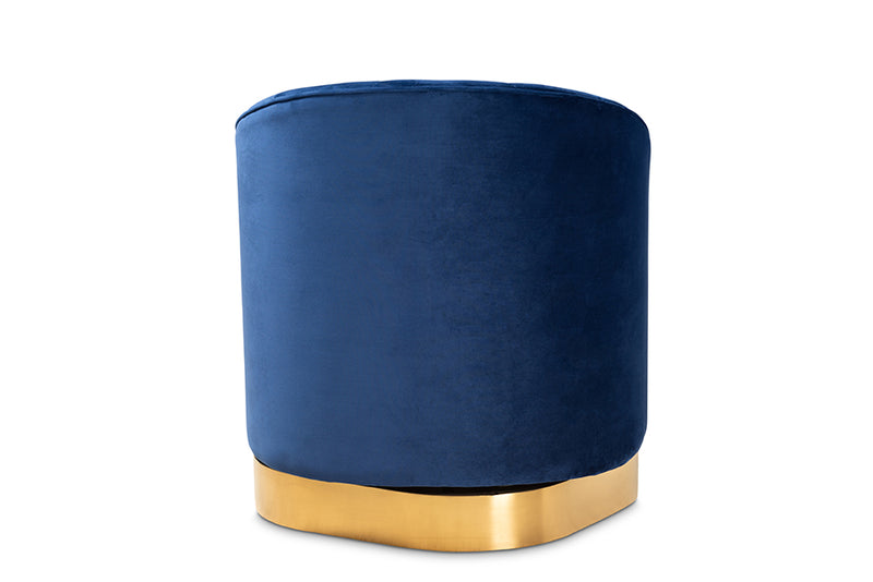 Mazarine Glam and Luxe Royal Blue Velvet Fabric Upholstered Brushed Gold Finished Swivel Accent Chair