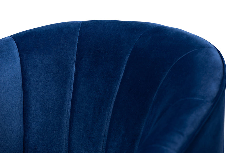 Mazarine Glam and Luxe Royal Blue Velvet Fabric Upholstered Brushed Gold Finished Swivel Accent Chair