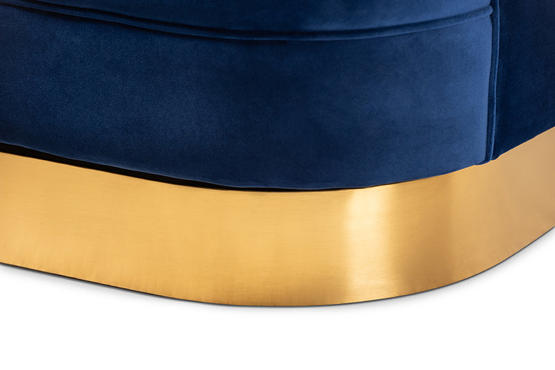 Mazarine Glam and Luxe Royal Blue Velvet Fabric Upholstered Brushed Gold Finished Swivel Accent Chair