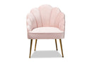 Lainer Light Pink Velvet Fabric Gold Finished Seashell Shaped Accent Chair Baxton