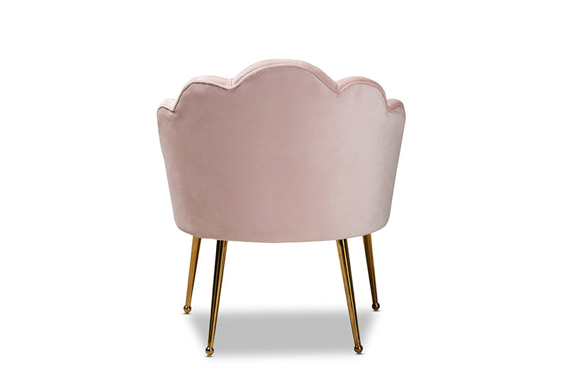 Lainer Light Pink Velvet Fabric Gold Finished Seashell Shaped Accent Chair Baxton