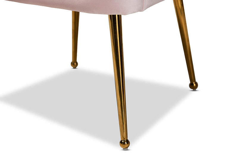 Lainer Glam and Luxe Light Pink Velvet Fabric Upholstered Gold Finished Seashell Shaped Accent Chair