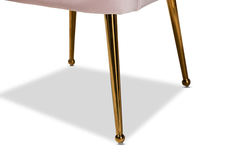 Lainer Light Pink Velvet Fabric Gold Finished Seashell Shaped Accent Chair Baxton