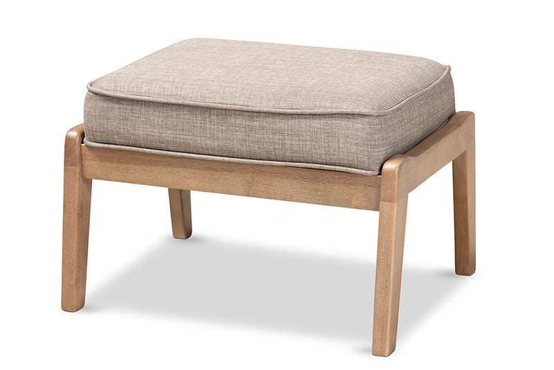 Jonesy Mid-Century Modern Light Gray Fabric Upholstered Antique Oak Finished Wood Ottoman