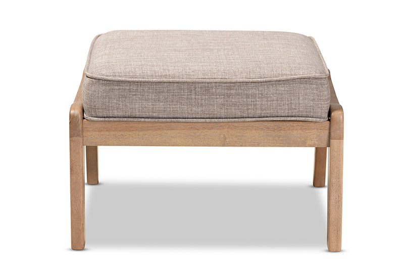 Jonesy Mid-Century Modern Light Gray Fabric Upholstered Antique Oak Finished Wood Ottoman