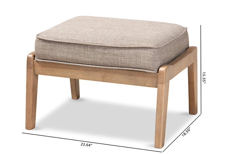 Jonesy Mid-Century Modern Light Gray Fabric Upholstered Antique Oak Finished Wood Ottoman