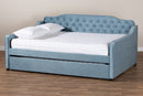 Savita Light Blue Velvet Fabric Button Tufted Full Size Daybed w/Trundle Baxton