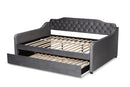 Savita Gray Velvet Fabric Button Tufted Full Size Daybed w/Trundle Baxton