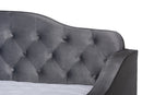 Savita Gray Velvet Fabric Button Tufted Queen Size Daybed w/Trundle Baxton