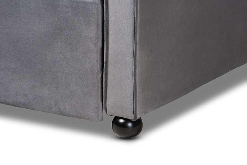 Savita Gray Velvet Fabric Button Tufted Queen Size Daybed w/Trundle Baxton
