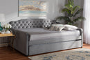 Savita Gray Velvet Fabric Button Tufted Queen Size Daybed w/Trundle Baxton