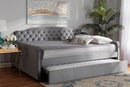 Savita Gray Velvet Fabric Button Tufted Full Size Daybed w/Trundle Baxton