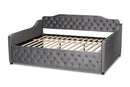 Savita Gray Velvet Fabric Upholstered and Button Tufted Queen Size Daybed Baxton