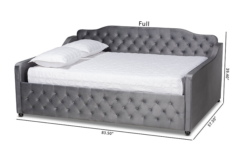 Savita Gray Velvet Fabric Upholstered and Button Tufted Queen Size Daybed Baxton