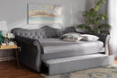 Caspian Gray Velvet Fabric Crystal Tufted Full Size Daybed w/Trundle Baxton