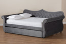 Caspian Gray Velvet Fabric Crystal Tufted Full Size Daybed w/Trundle Baxton